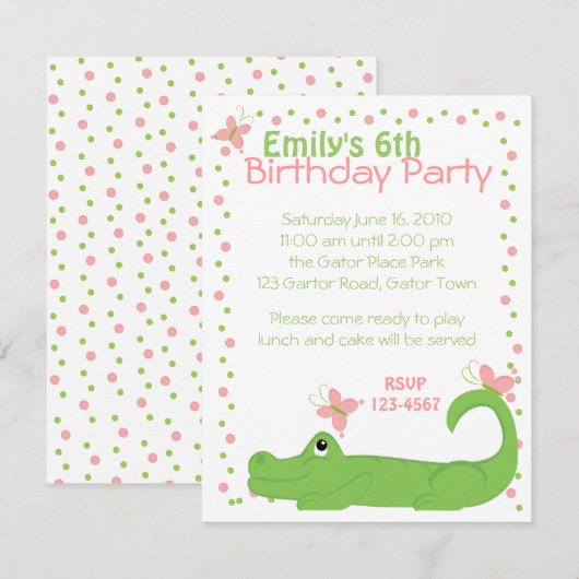 Girly Gator Einladung (Vorne/Hinten)