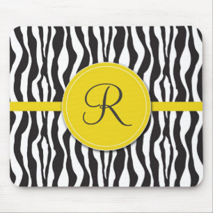 Girly gelber Monogrammzebra-Druck Mousepad