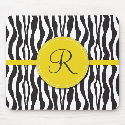 Girly gelber Monogrammzebra-Druck Mousepad (Vorne)