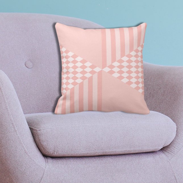Girly Geometric Pink Stripes Diamant Schachbrett Kissen (Girly Geometric Pink Stripes Diamond Checkers Throw Pillow)
