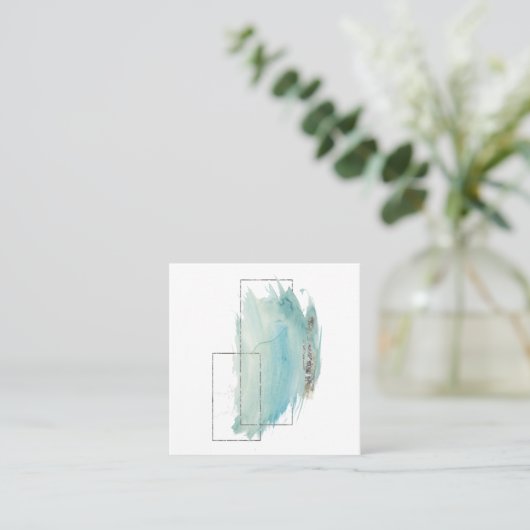 *~* Girly geometrisches Türkis-u. Silber-Aquarell Quadratische Visitenkarte (Stehend Vorderseite)
