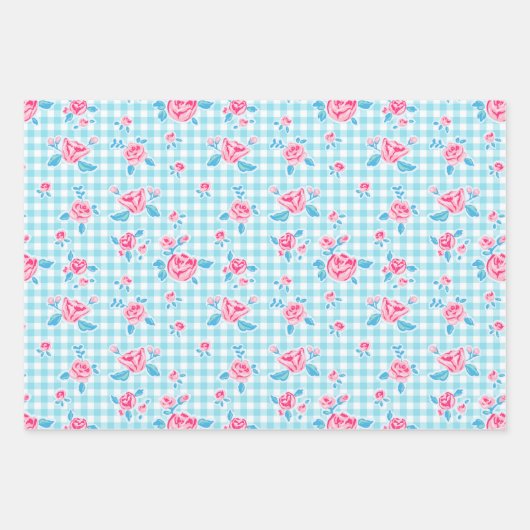 girly gingham check pattern geschenkpapier set (Vorderseite 3)