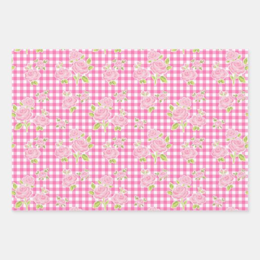 girly gingham check pattern geschenkpapier set (Vorderseite)