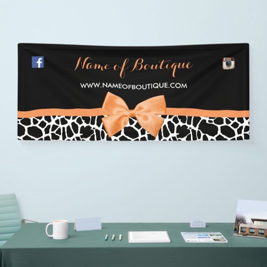Girly Giraffe Print Boutique Orange Bow 2 ft Banner (Messe)