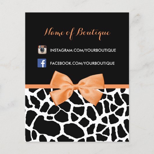 Girly Giraffe Print Orange Bow Fashion Boutique Flyer (Vorne)