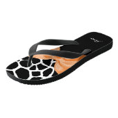Girly Giraffe Print Orange Ribbon Bow mit Namen Badesandalen (Schrägansicht)