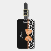 Girly Giraffe Print Orange Ribbon Bow mit Namen Gepäckanhänger (Vorderseite vertikal)