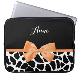 Girly Giraffe Print Orange Ribbon Bow mit Namen Laptopschutzhülle