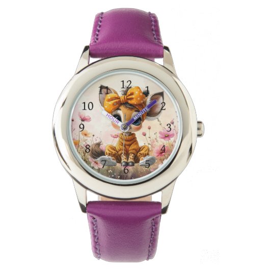 Girly Giraffe wearing polka dot bow Armbanduhr (Vorderseite)