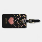 Girly Girl Glam Pink Glitzer Herz Gepäckanhänger (Vorderseite horizontal)