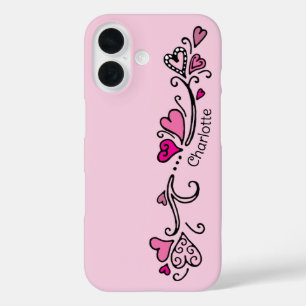 Girly Girl Hot Pink Hearts mit Name Case-Mate iPh iPhone 16 Hülle