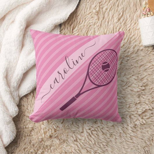 Girly Girl Pink Striped Tennis Racket & Ball Niedl Kissen (Decke)
