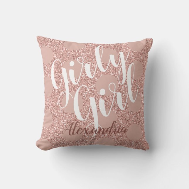 Girly Girl Rose Blush Glitzer Polka Dot Kissen (Vorderseite)