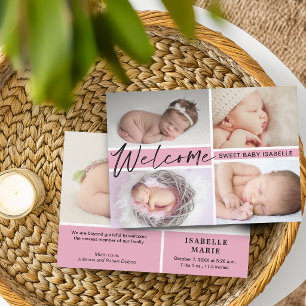 Girly Girl Welcome Sweet Baby Foto Collage Birth Ankündigung