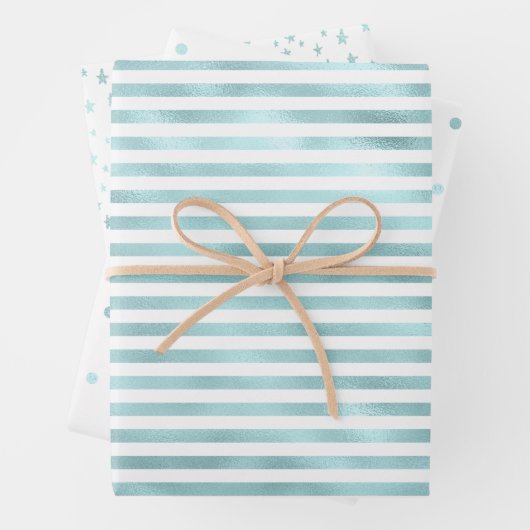 Girly Glam Aqua Mint Streifen Geschenkpapier Set (Beispiel)