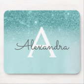 Girly Glam Aquamarin Blue Glitzer Monogram Ombre Mousepad (Vorne)