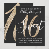 Girly Glam Black Imitats Gold Sequin Glitzer Sweet Einladung (Vorne/Hinten)