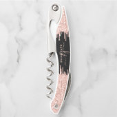 Girly Glam Black Rose Gold Glitzer Tropfens Monogr Kellnermesser (Vorderseite)