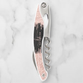 Girly Glam Black Rose Gold Glitzer Tropfens Monogr Kellnermesser (Rückseite)