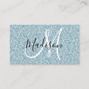 Girly & Glam Blau Silber Glitter Funken Monogramm Visitenkarte