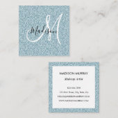 Girly & Glam Blue Silver Glitzer Sparkle Monogram Quadratische Visitenkarte (Vorne/Hinten)