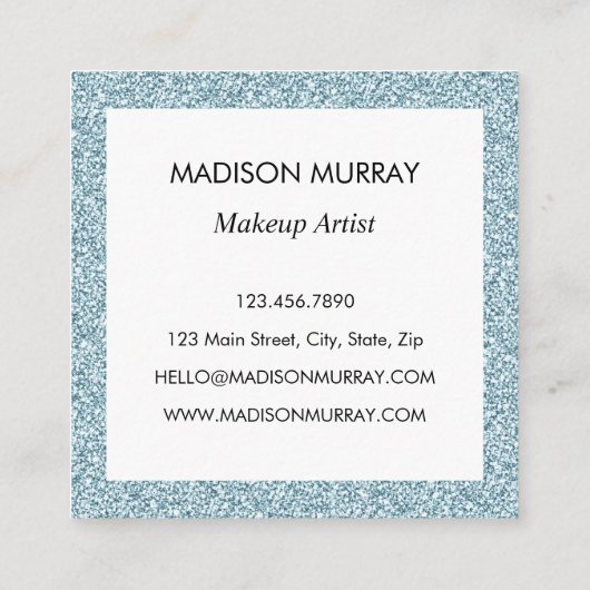 Girly & Glam Blue Silver Glitzer Sparkle Monogram Quadratische Visitenkarte (Rückseite)