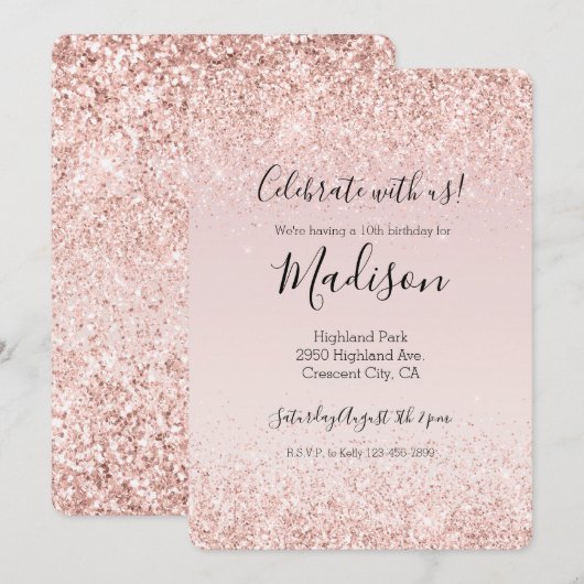 Girly Glam Blush Pink Glitzer Sparkle Einladung (Vorne/Hinten)