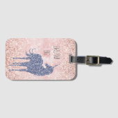 Girly Glam Blush Pink Lila Einhorn Glitzer Gepäckanhänger (Vorderseite (Horizontal))