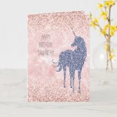Girly Glam Blush Pink Lila Einhorn Glitzer Karte (Gelbe Blume)