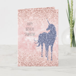 Girly Glam Blush Pink Lila Einhorn Glitzer Karte
