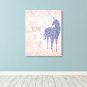 Girly Glam Blush Pink Lila Einhorn Glitzer Leinwanddruck (Insitu (Holzboden))