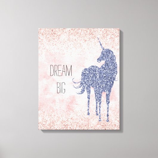 Girly Glam Blush Pink Lila Einhorn Glitzer Leinwanddruck (Vorderseite)