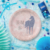 Girly Glam Blush Pink Lila Einhorn Glitzer Pappteller (Party)