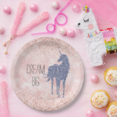 Girly Glam Blush Pink Lila Einhorn Glitzer Pappteller (Party)