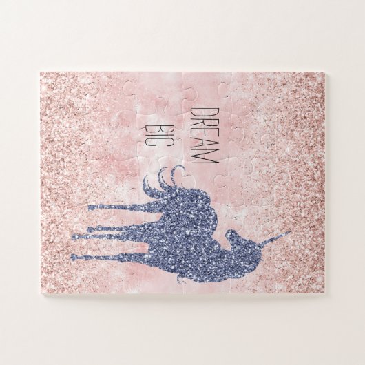 Girly Glam Blush Pink Lila Einhorn Glitzer Puzzle (Horizontal)