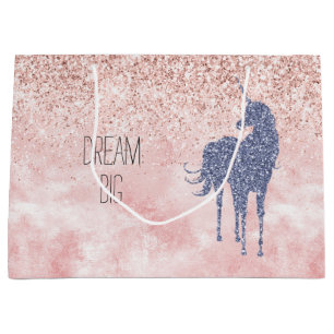 Girly Glam Blush Pink Lila Unicorn Glitzer Große Geschenktüte
