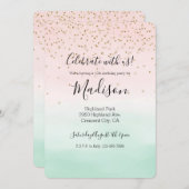 Girly Glam Blush Pink Mint Gold Sparkle Confetti Einladung (Vorne/Hinten)