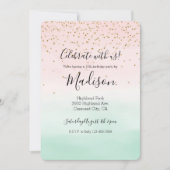 Girly Glam Blush Pink Mint Gold Sparkle Confetti Einladung (Vorderseite)