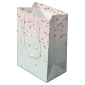Girly Glam Blush Pink Mint Gold Sparkle Confetti Mittlere Geschenktüte (Rückseite Schrägansicht)