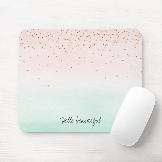 Girly Glam Blush Pink Mint Gold Sparkle Confetti Mousepad (Mit Mouse)