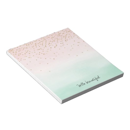 Girly Glam Blush Pink Mint Gold Sparkle Confetti Notizblock (angewinkelt)