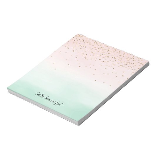 Girly Glam Blush Pink Mint Gold Sparkle Confetti Notizblock (Rotiert)