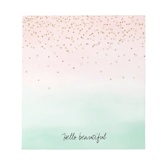 Girly Glam Blush Pink Mint Gold Sparkle Confetti Notizblock (Vorderseite)
