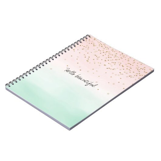 Girly Glam Blush Pink Mint Gold Sparkle Confetti Notizblock (Linke Seite)