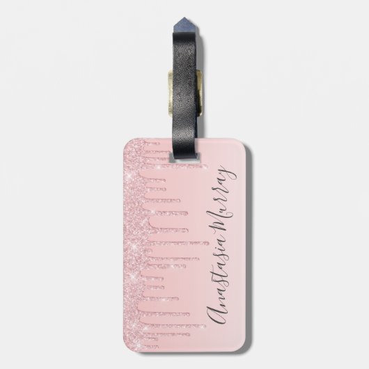 Girly Glam Blush Pink Rose Gold Glitzer Tropfen Na Gepäckanhänger (Rückseite vertikal)
