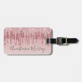 Girly Glam Blush Pink Rose Gold Glitzer Tropfen Na Gepäckanhänger (Vorderseite horizontal)