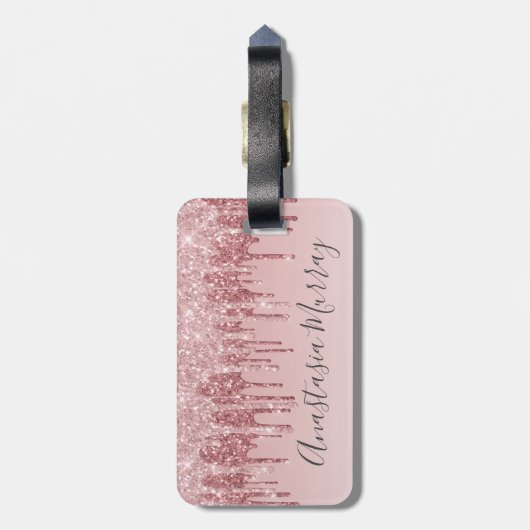 Girly Glam Blush Pink Rose Gold Glitzer Tropfen Na Gepäckanhänger (Rückseite vertikal)