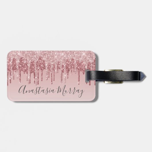 Girly Glam Blush Pink Rose Gold Glitzer Tropfen Na Gepäckanhänger (Rückseite horizontal)