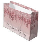 Girly Glam Blush Pink Rose Gold Glitzer Tropfen Na Große Geschenktüte (Vorderseite Schrägansicht)