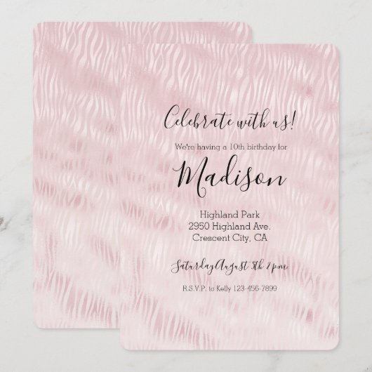 Girly Glam Blush Pink Zebra Print Einladung (Vorne/Hinten)